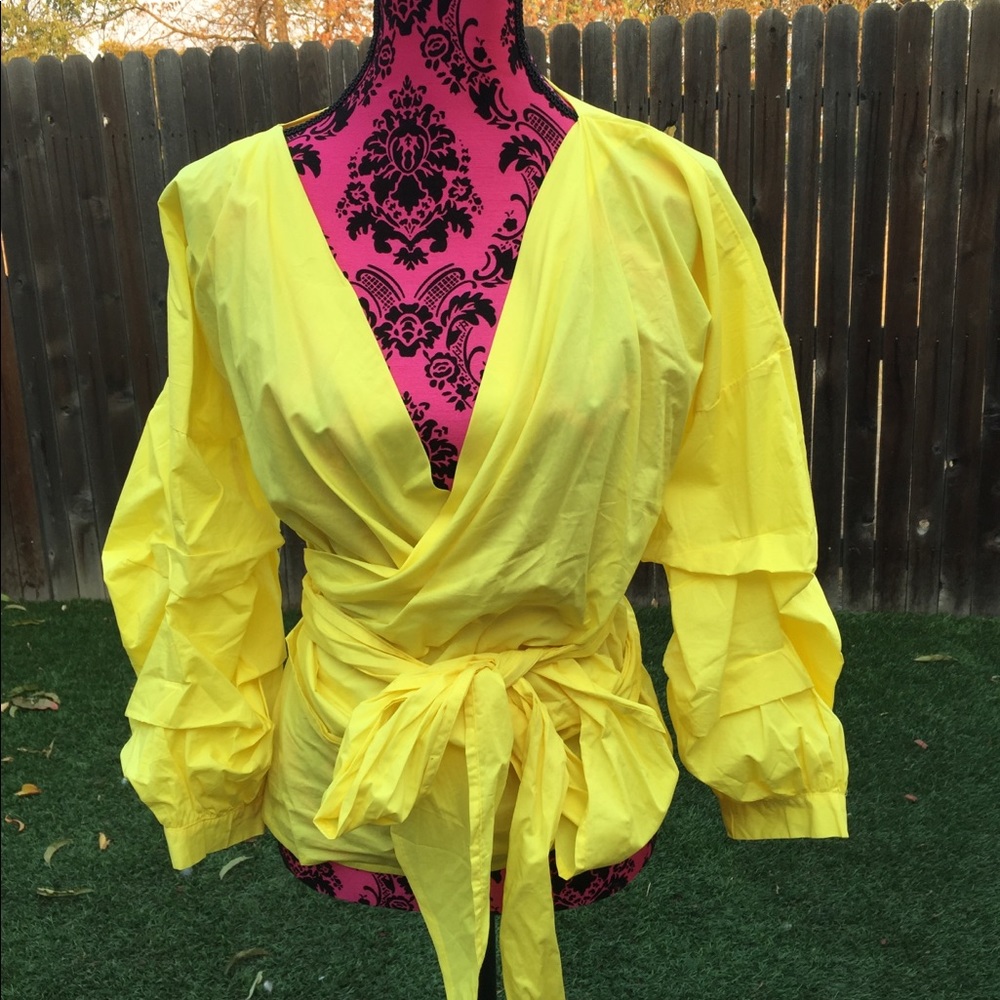 Bright yellow wrapped top